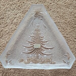 Mikasa christmas Joy Hostess Platter frosted glass Triangle Shaped
